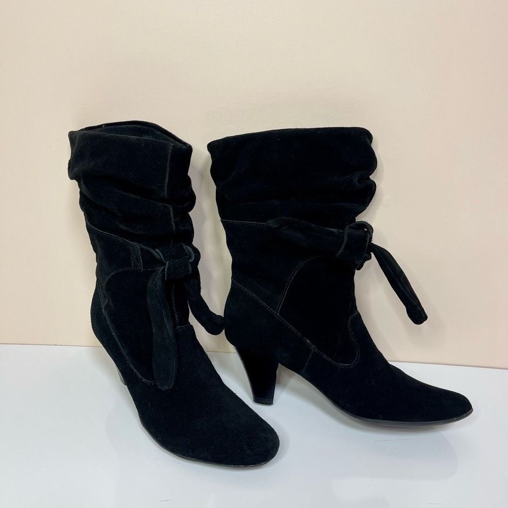 Black Suede With Tie Heels Cabriella Rocha Boots Sz 39